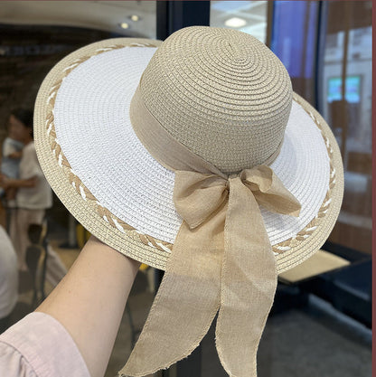 Straw Bag and Hat Set for Women, Beach Vacation, Versatile Sun Protection Wide Brim Hat, Commute Travel Large Capacity Tote Bag