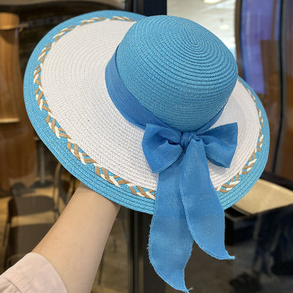 Straw Bag and Hat Set for Women, Beach Vacation, Versatile Sun Protection Wide Brim Hat, Commute Travel Large Capacity Tote Bag